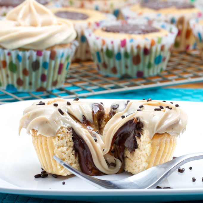 Vanilla Bean Cookie Butter Cup Cupcakes with Vanilla Bean Cookie Butter Cream Cheese Frosting