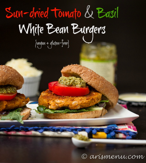 Sun-dried Tomato & Basil White Bean Burgers #vegan #glutenfree via arismenu.com