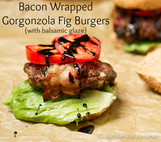 Bacon Wrapped Gorgonzola Fig Burgers with Balsamic Glaze