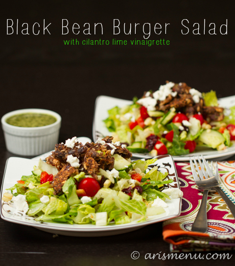 Black Bean Burger Salad with Cilantro Lime Vinaigrette #glutenfree