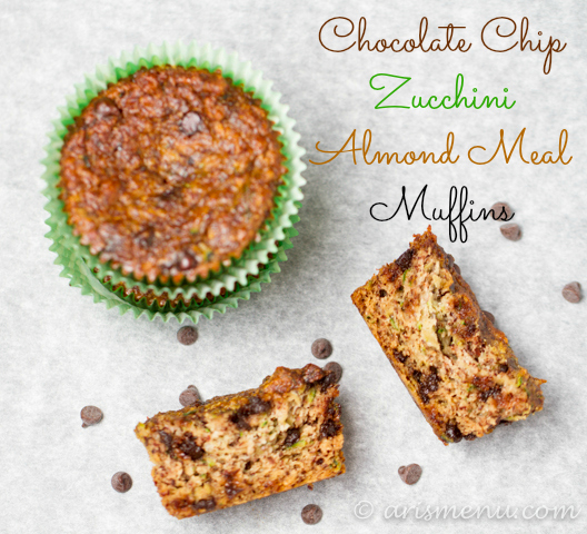 Chocolate Chip Zucchini Almond Meal Muffins #vegan #glutenfree