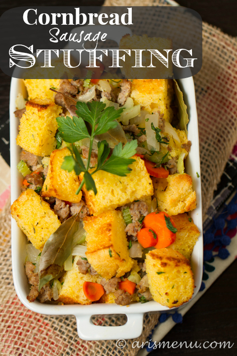 Cornbread Sausage Stuffing:  My family fights over the the leftovers from this stuffing every Thanksgiving! Big chunks of cornbread, sweet Italian turkey sausage, plenty of veggies and herbs and the secret ingredient -- TRUFFLE OIL -- make this a true, unforgettable classic!