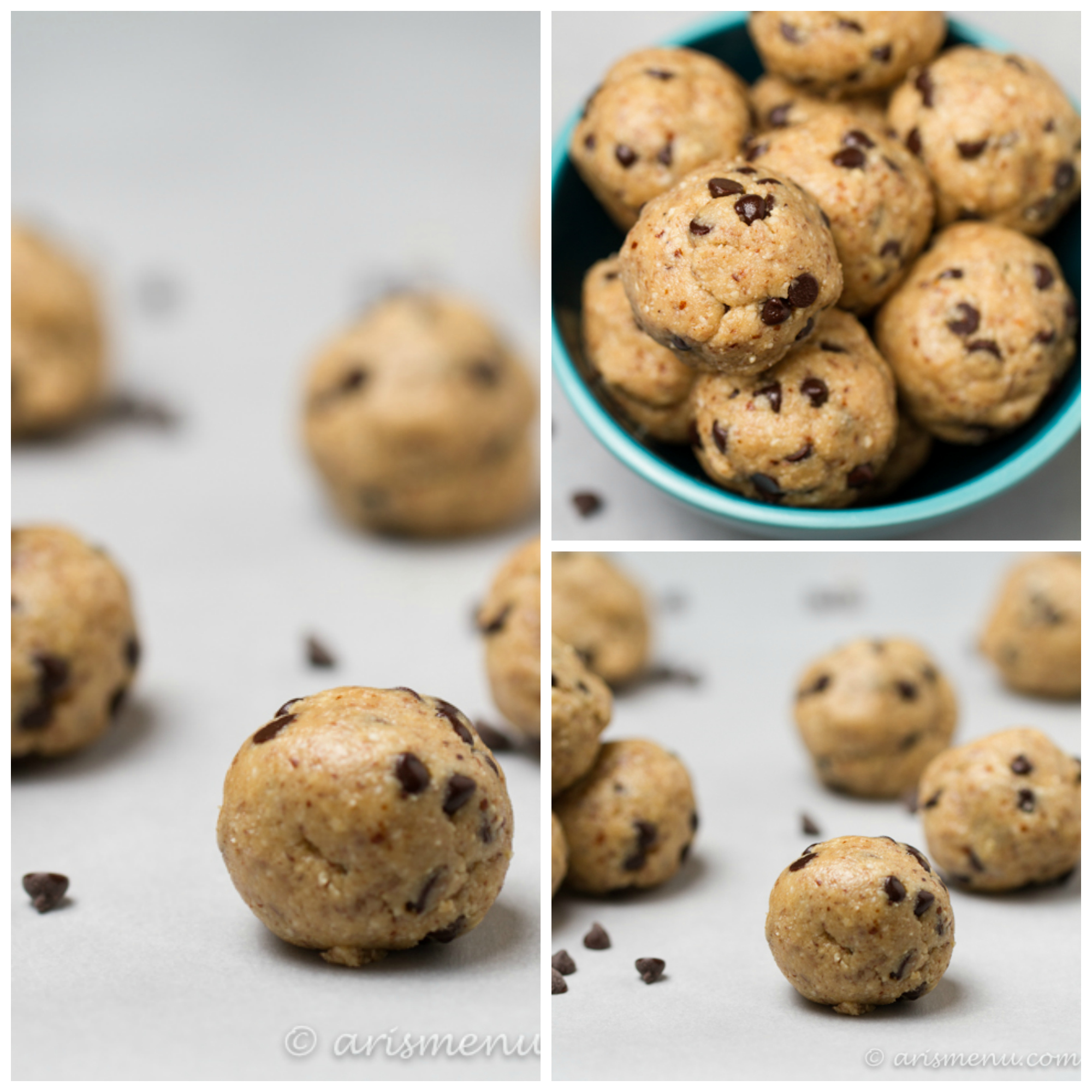 Peanut Butter Chocolate Chip Cookie Dough Bites: A healthy treat made from simple, no-bake, wholesome ingredients