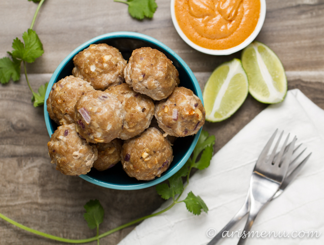 Thai Turkey Meatballs with Peanut Dipping Sauce: Healthy, delicious & gluten-free