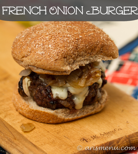 French Onion Burgers with tons of caramelized onions and melty gruyere