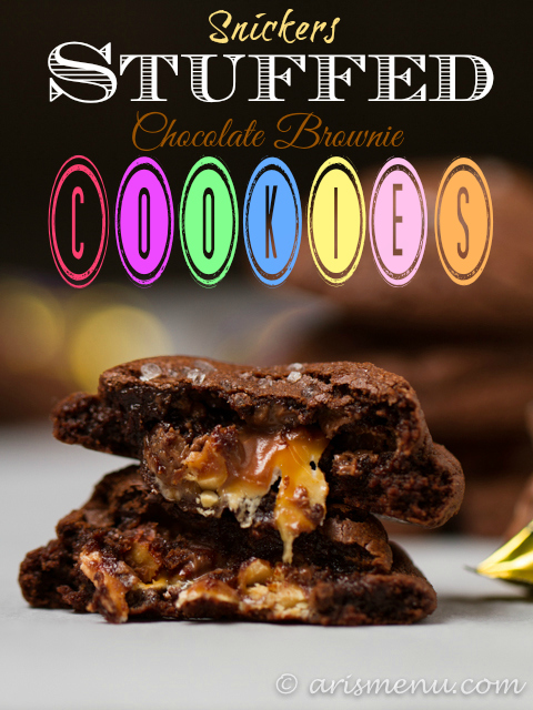 Snickers Stuffed Chocolate Brownie Cookies