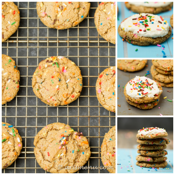 Browned Butter Funfetti Cookies: Crunchy on the outside, soft and chewy on the inside bakery-style cookies with fluffy cream cheese frosting