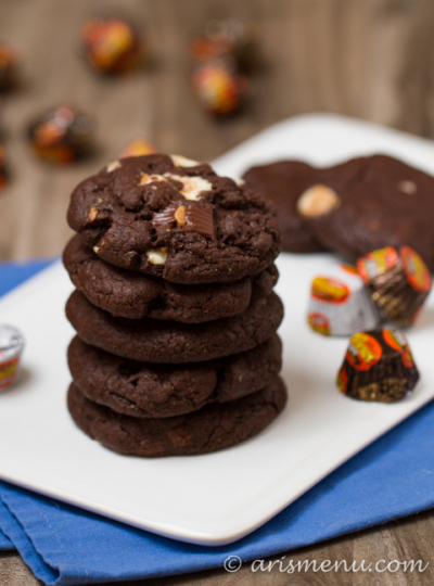 The Ultimate Peanut Butter Cup Brownie Cookies: Rich, fudgy, brownie-like chocolate cookies stuffed with melty peanut butter cups!