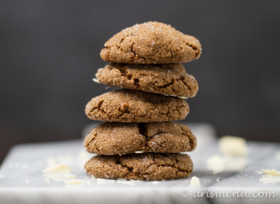 White Chocolate Stuffed Ginger Molasses Cookies: Soft and chewy ginger cookies filled with creamy, melty white chocolate!