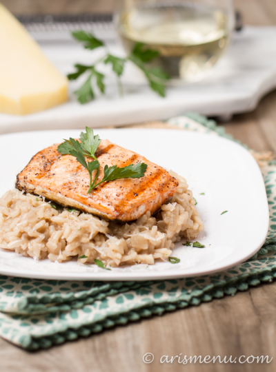 Risotto has never been easier or more delicious than with parmesan, truffle oil and grilled salmon!