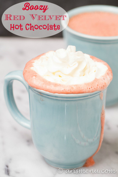 Boozy Red Velvet Hot Chocolate: Rich and decadent with white & dark chocolate + cream cheese melted in!