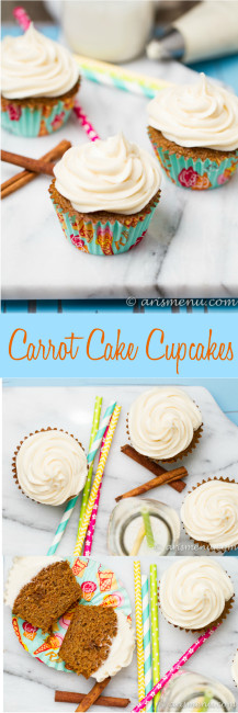 Carrot Cake Cupcakes: Perfectly soft and tender with fluffy cream cheese frosting