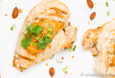 Grilled Chicken with Sriracha Almond Sauce: The BEST peanut free pad Thai copy cat there is!