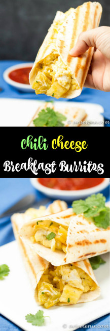 Chili Cheese Breakfast Burritos: Easy, healthy and delicious breakfast burritos are easy to make and packed with flavor. Vegetarian and gluten-free with tons of spice, these babies are a sure hit!